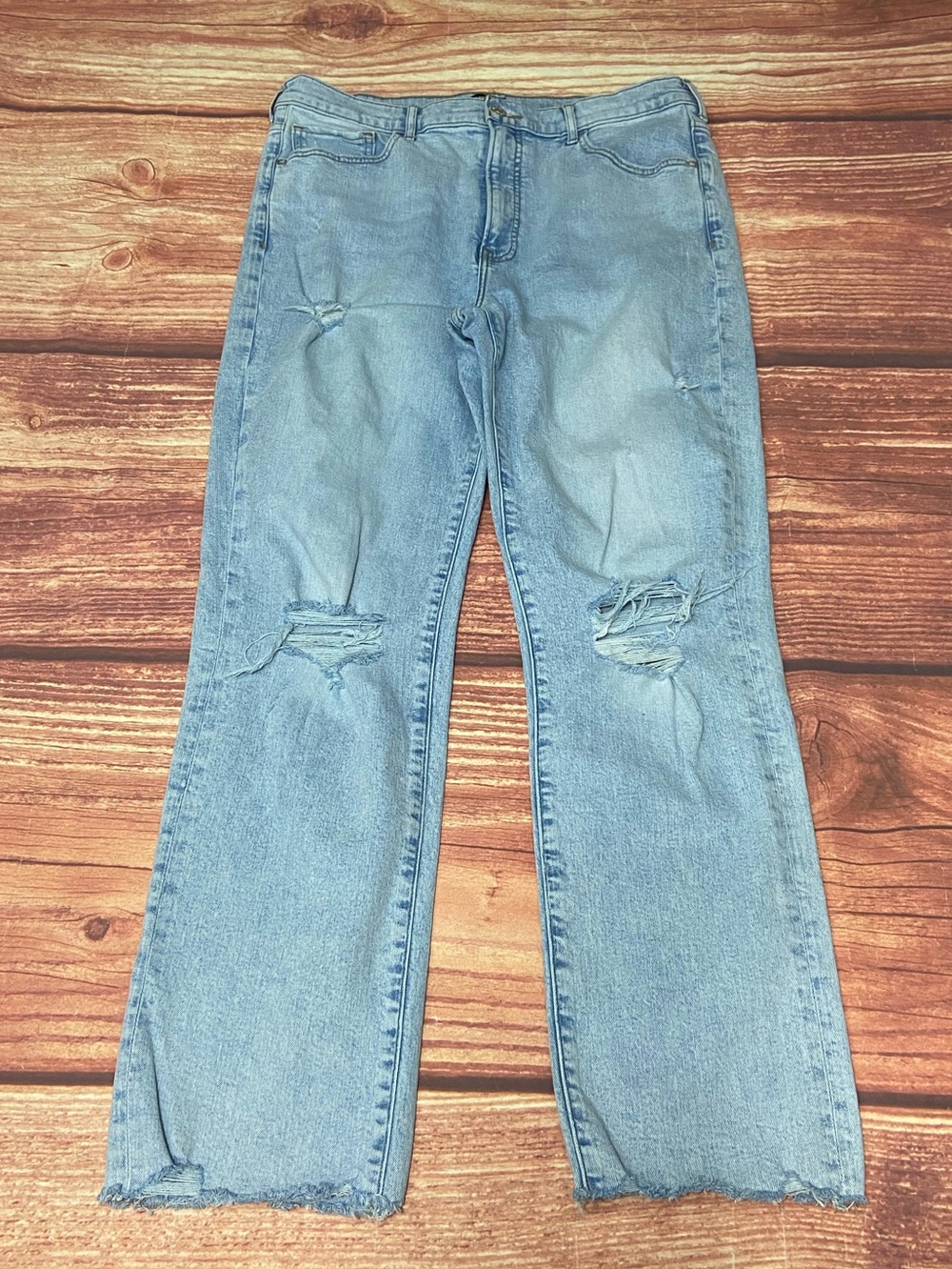 EXPRESS 34x29 Modern Straight Super High Rise Blue Distressed Jeans Women’s 14